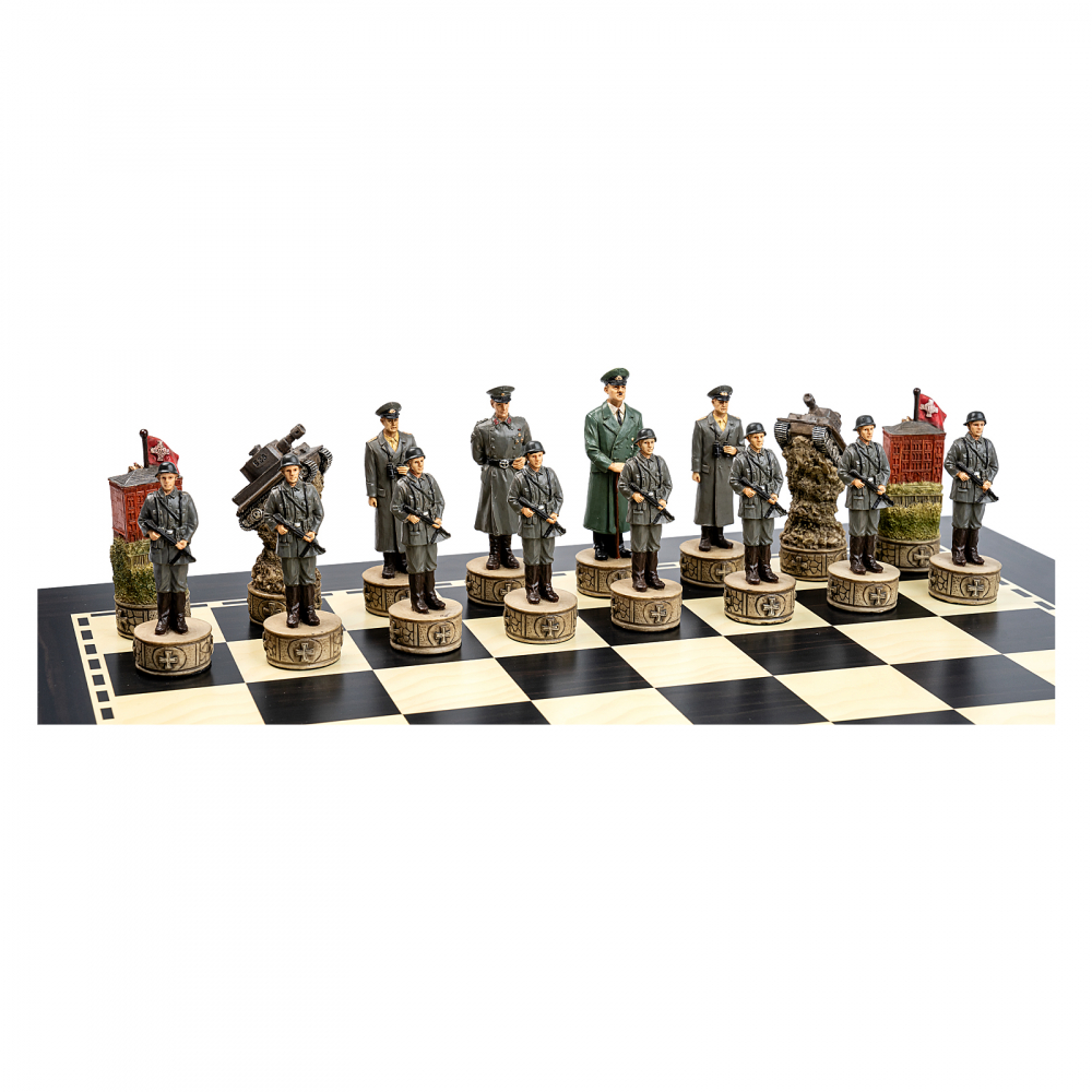 Piese de sah World War II cu tabla de sah cu efect de abanos [6]