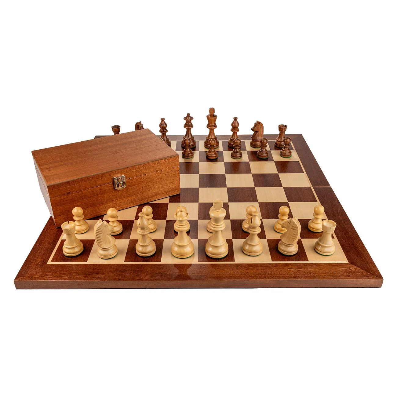 Piese din lemn Staunton 6 - cu Nebun Francez și Tabla de sah - mahon 55 x 55 mm + cutie la alegere (opțional) [4]
