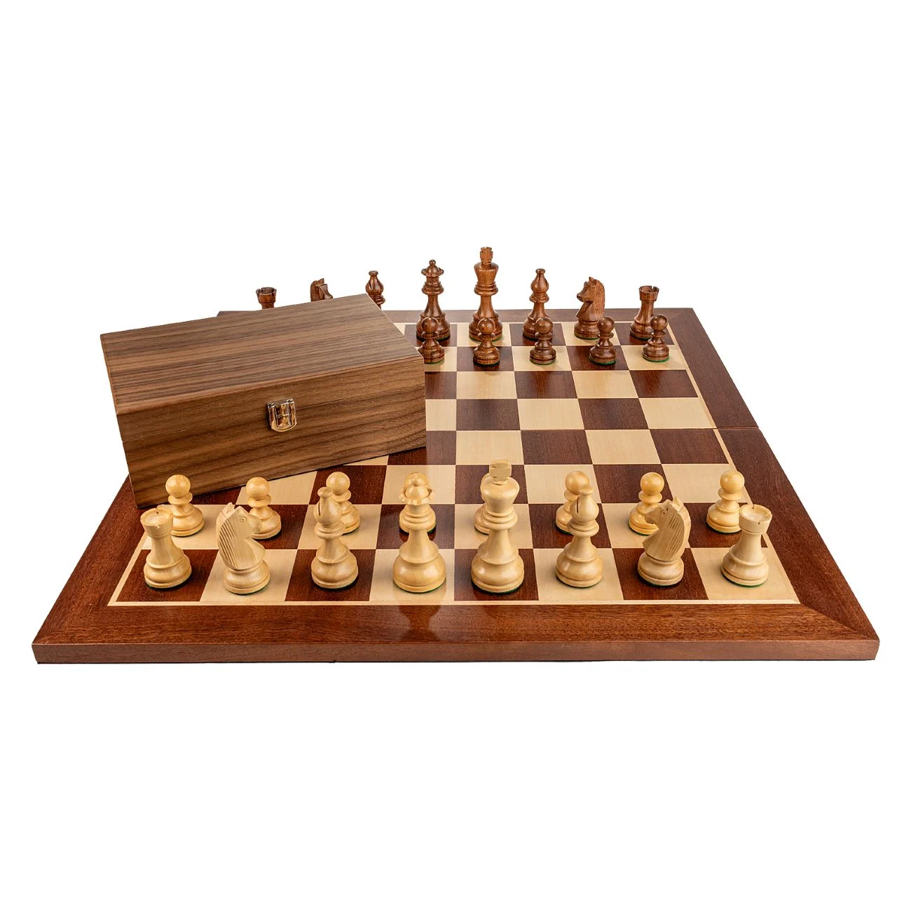 Piese din lemn Staunton 6 - cu Nebun Francez și Tabla de sah - mahon 55 x 55 mm + cutie la alegere (opțional) [3]