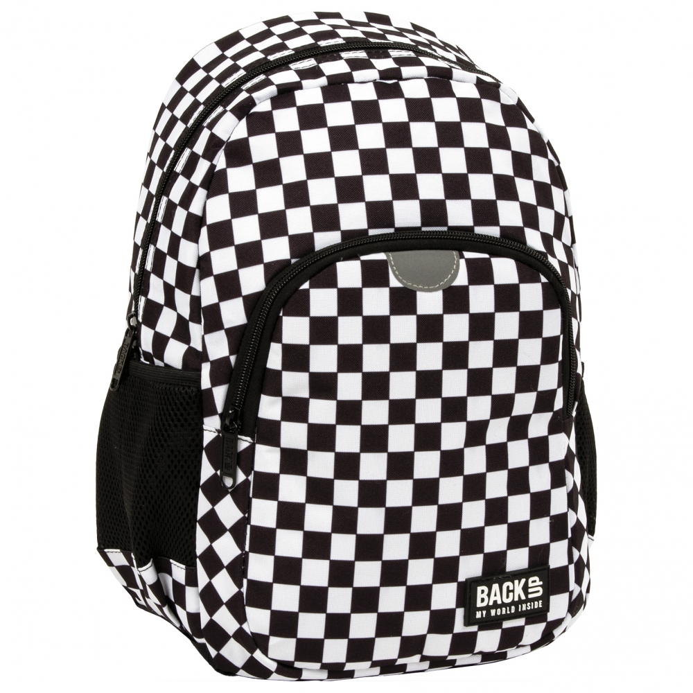 Rucsac BackUp  Model Tabla de sAH, 34x26x14 cm, Negru Alb