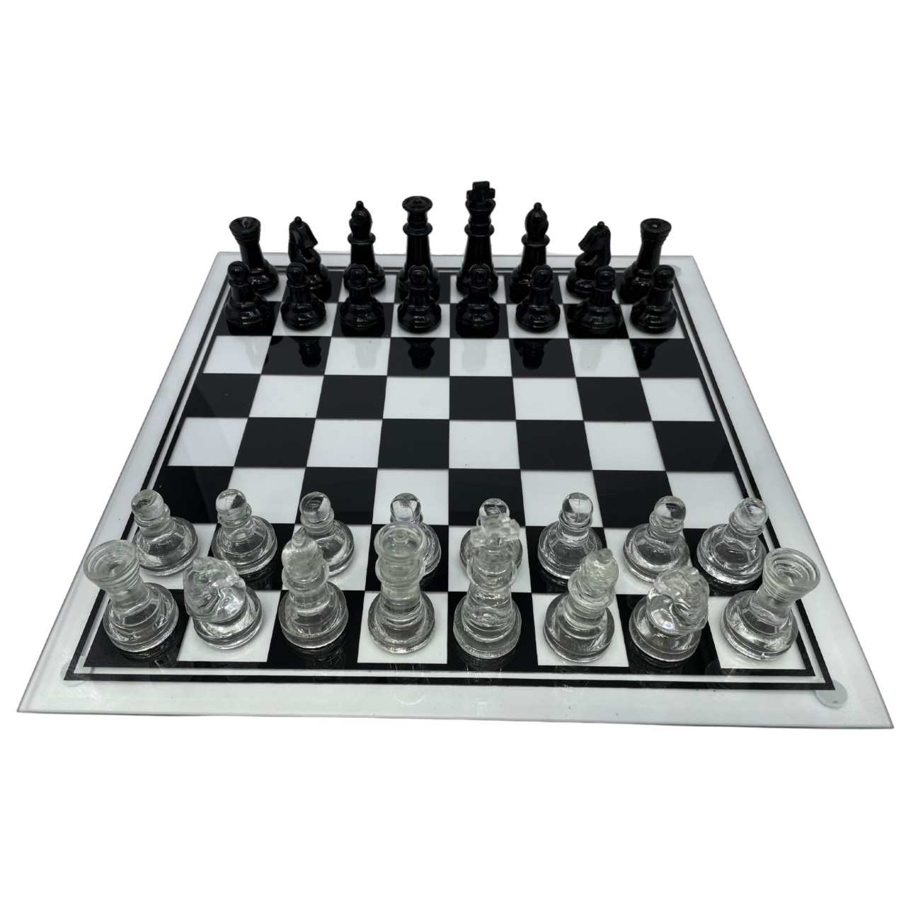 Set de sah din sticla cu piese transparente si negre, 35 cm [3]
