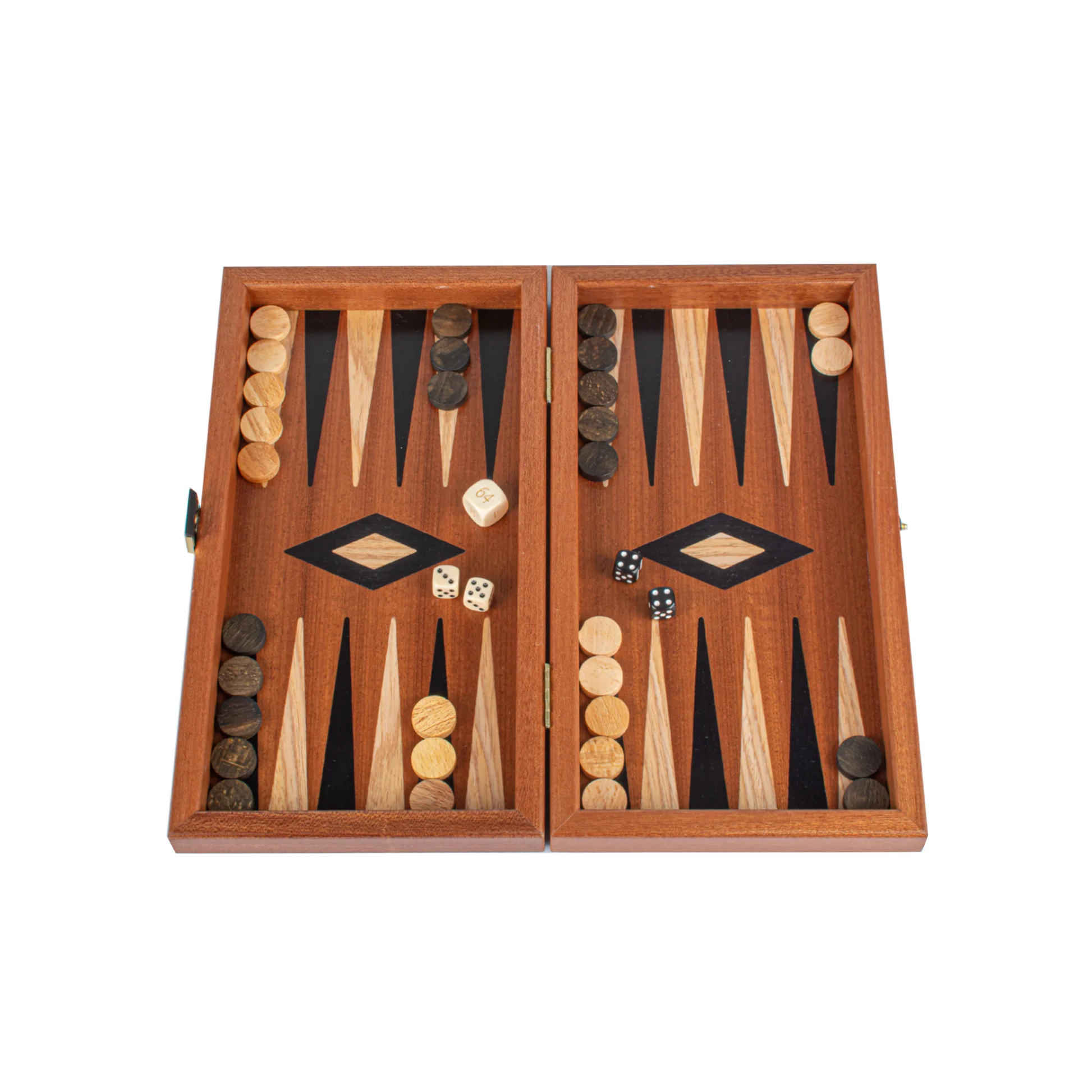 Set de șah, table și dame 3 în 1 din lemn de mahon realizat manual 30 x 17 [5]
