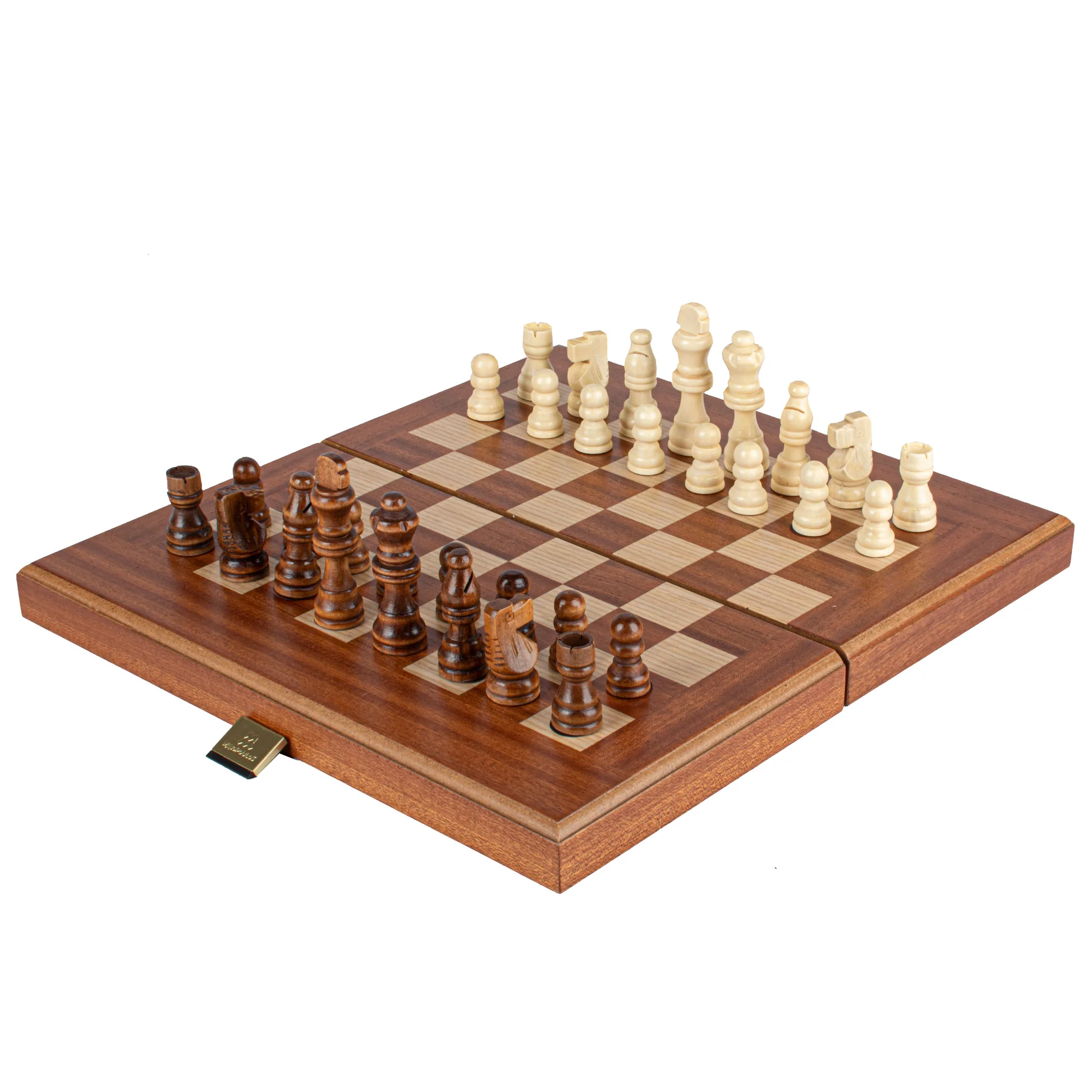 Set de sah, table si dame 3 in 1 din lemn de mahon realizat manual 38 x 20 -Imperfect