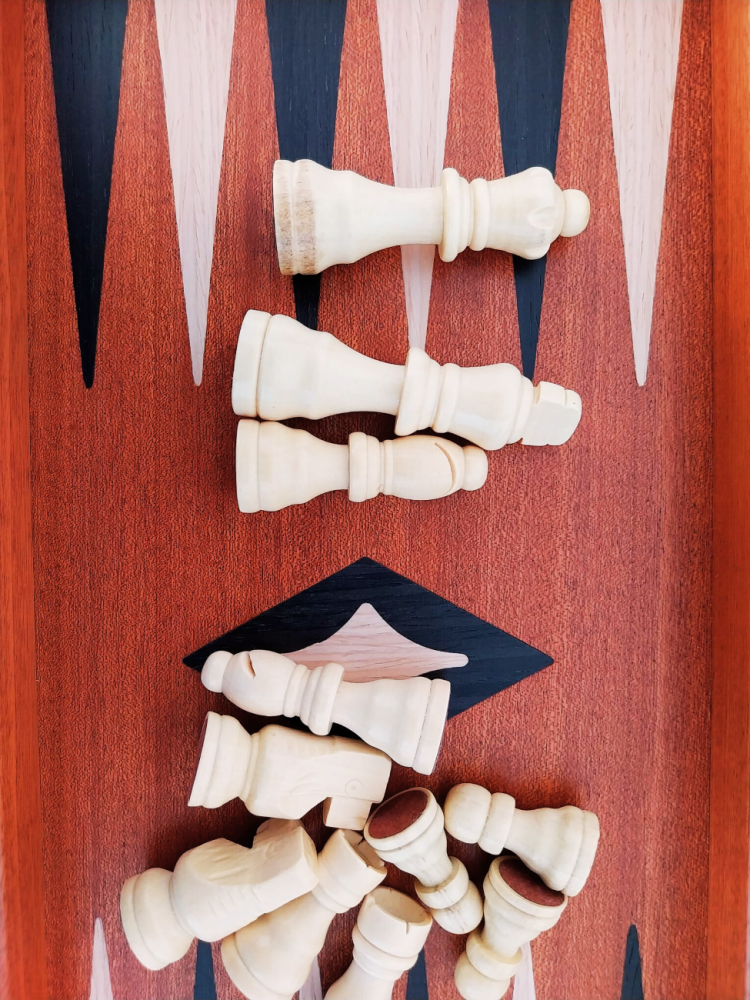 Set de șah, table și dame 3 în 1 din lemn de mahon realizat manual 38 x 20 -Imperfect [4]