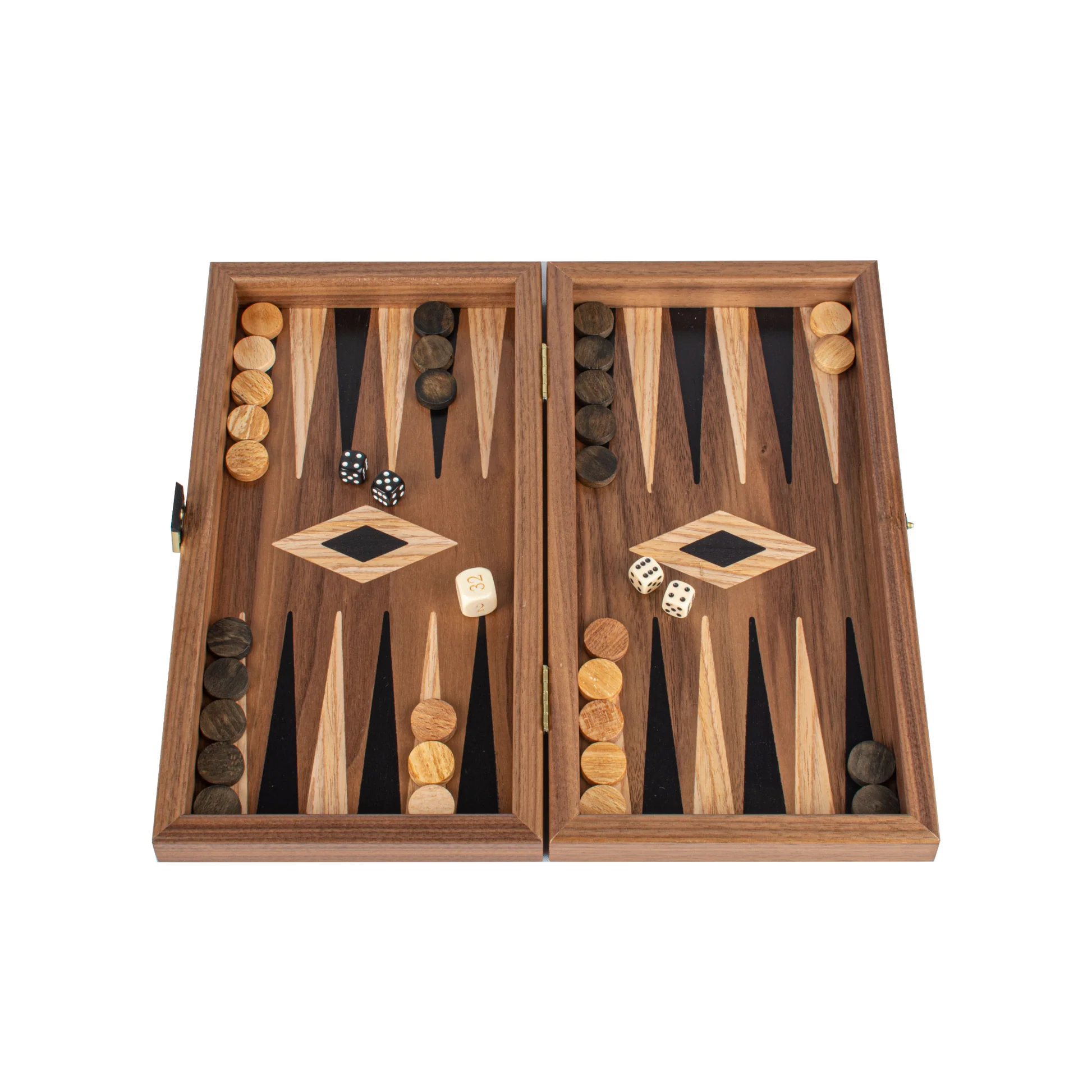 Set de sah, table si dame 3 in 1 din lemn de nuc realizat manual ( 2 marimi)