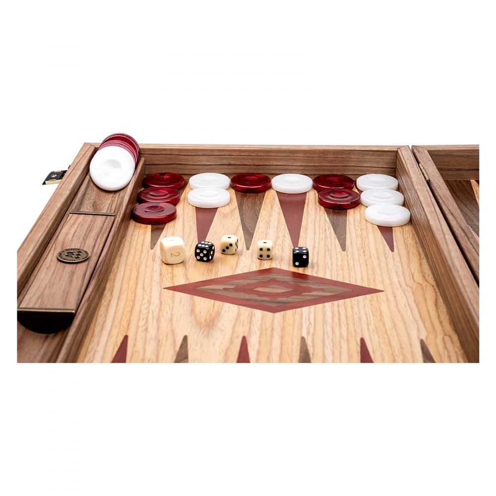 Set joc table / backgammon Walnut si Stejar cu insertii rosii [6]