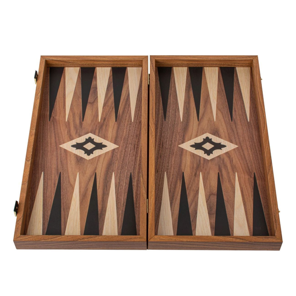 Set joc table backgammon Walnut with Black Oak points  30 x 30 cm - Imperfect