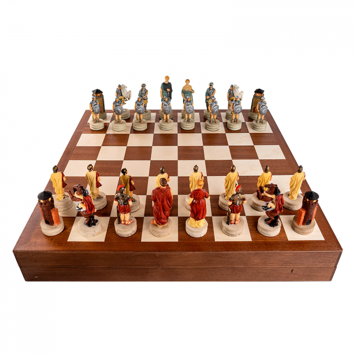 Set sah tematic din ceramica Grecii si Romanii in cutie mahon [2]