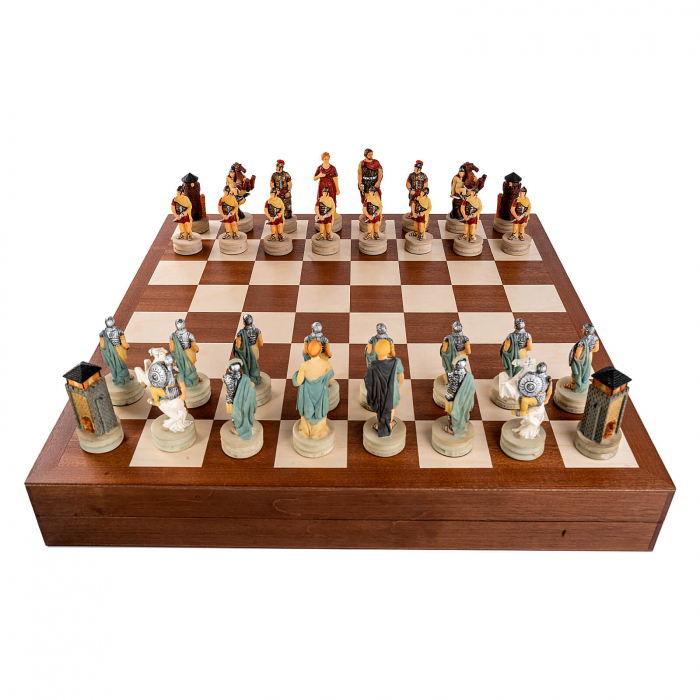 Set sah tematic din ceramica Grecii si Romanii in cutie mahon [3]