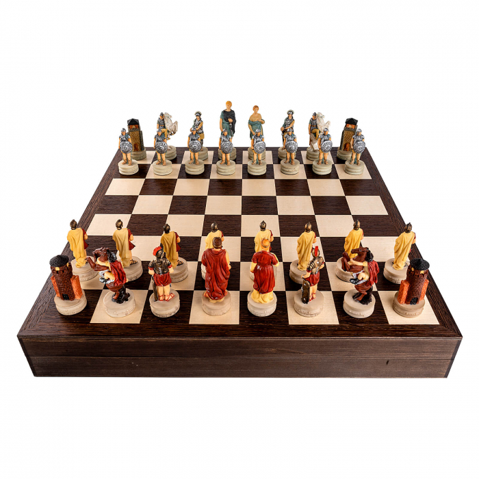 Set sah tematic din ceramica Grecii si Romanii in cutie wenge [4]