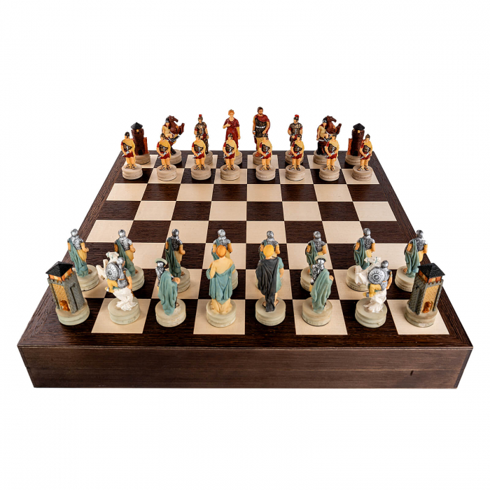 Set sah tematic din ceramica Grecii si Romanii in cutie wenge [2]