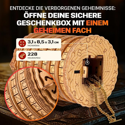ESC WELT Cryptex - Cutie cadou secretă unică din lemn de mesteacăn - Ambalaj personalizat pentru cadouri - Puzzle 3D ecologic [1]