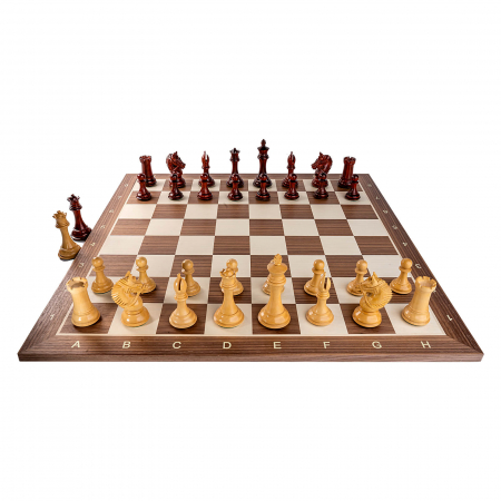 Combo set cu piese de sah din lemn de padauk Staunton 7 New Royal si tabla de sah din lemn de nuc [2]