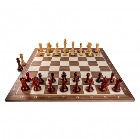 Combo set cu piese de sah din lemn de padauk Staunton 7 New Royal si tabla de sah din lemn de nuc [1]