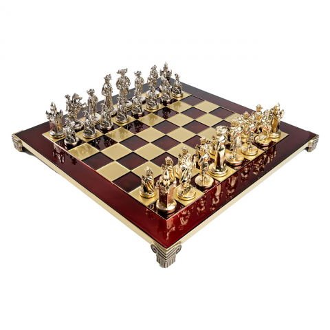 Combo set Piese sah din metal Cavalerii Medievali+Tabla de sah din metal rosu [1]