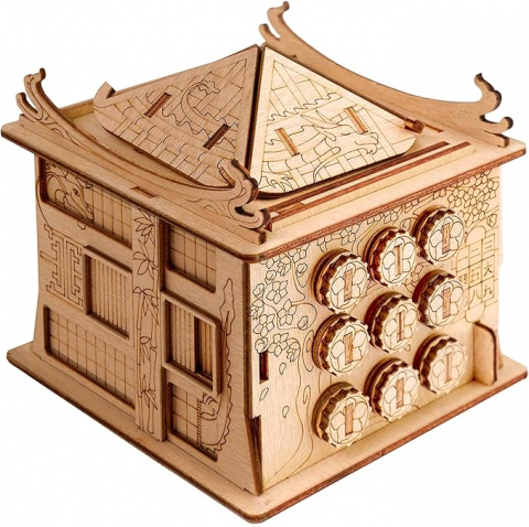 Jocuri educative - ESC WELT - House of Dragon - 3D Puzzle cu compartiment SECRET - Joc de gândire pentru adulți și adolescenți - Lemn ecologic