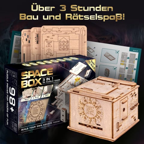 ESC WELT Space Box Puzzle 3D din lemn - 3 în 1 Puzzle Box Model Building Escape Room Game [1]