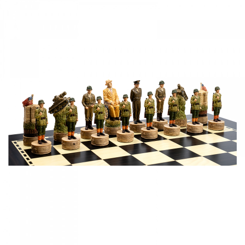 Combo Seturi - Piese de sah World War II cu tabla de sah cu efect de abanos