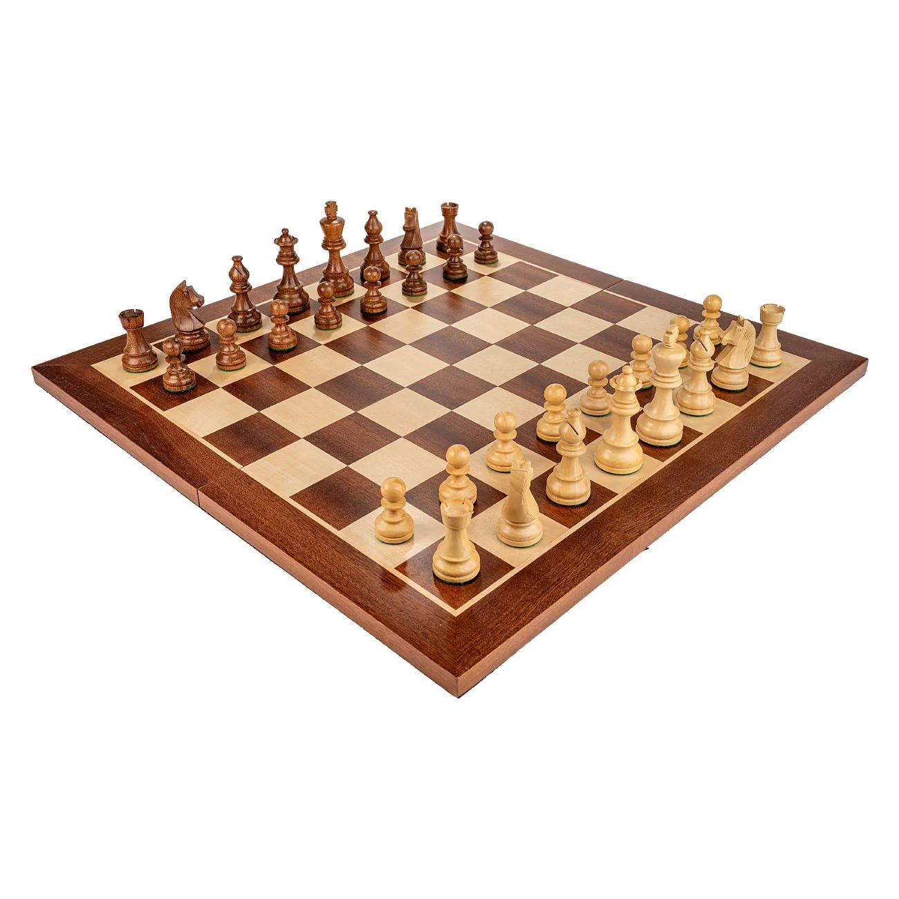 Combo Seturi - Piese din lemn Staunton 6 - cu Nebun Francez și Tabla de sah - mahon 55 x 55 mm + cutie la alegere (opțional)