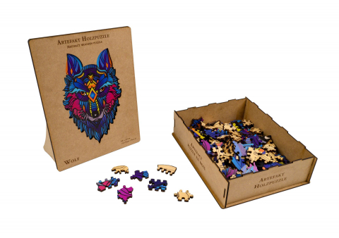 Puzzle - Puzzle din lemn  2 in 1 Wolf, 180 piese, in cutie de lemn