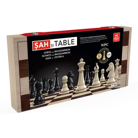 Set Sah + Table/backgammon - Set 2 în 1 Sah Profi WPC si Table – Cutie din lemn, Rege 8,75 cm