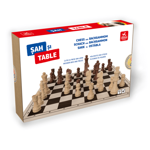 Set Sah + Table/backgammon - Set 2 în 1 Sah si Table – Cutie lemn 35×35 cm, Rege 7,62 cm