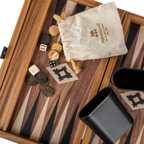 Joc Table Din Lemn - Set joc table/backgammon lemn cu aspect de nuc – 30 x 20 cm