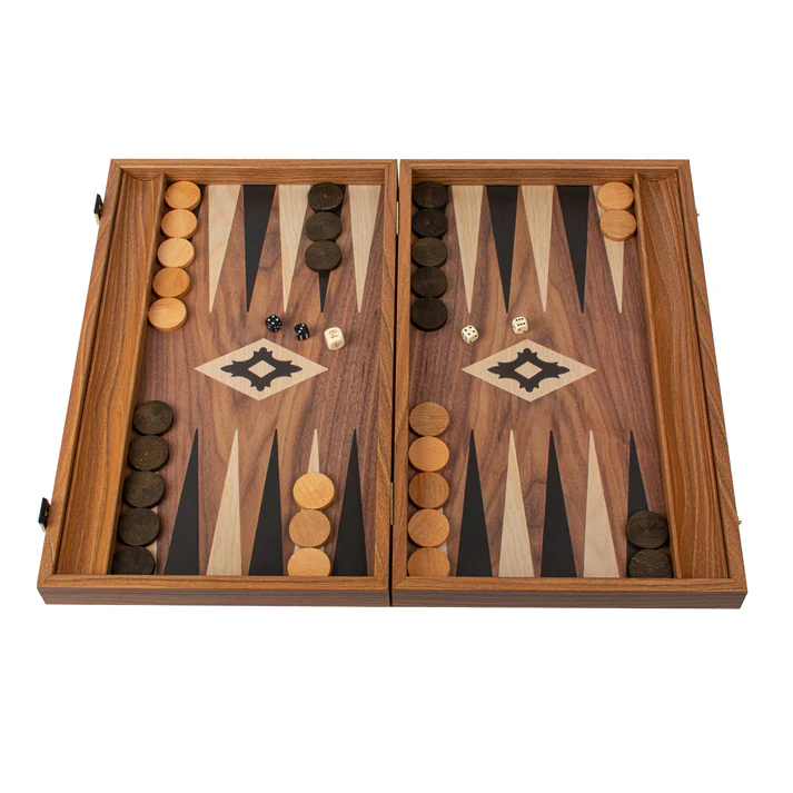 Joc Table Din Lemn - Set joc table/backgammon lemn cu aspect de nuc – 38 x 44 cm