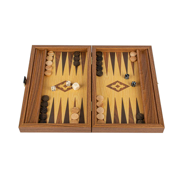 Joc Table Din Lemn - Set joc table/backgammon lemn cu aspect de stejar – 38x23 cm