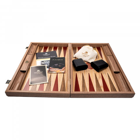 Jocuri - Set joc table / backgammon Walnut si Stejar cu insertii rosii