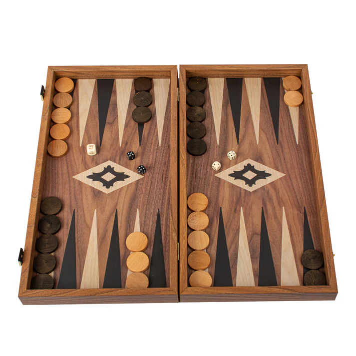 Joc Table Din Lemn - Set joc table/backgammon Walnut with Black &Oak points  48 x 50 cm