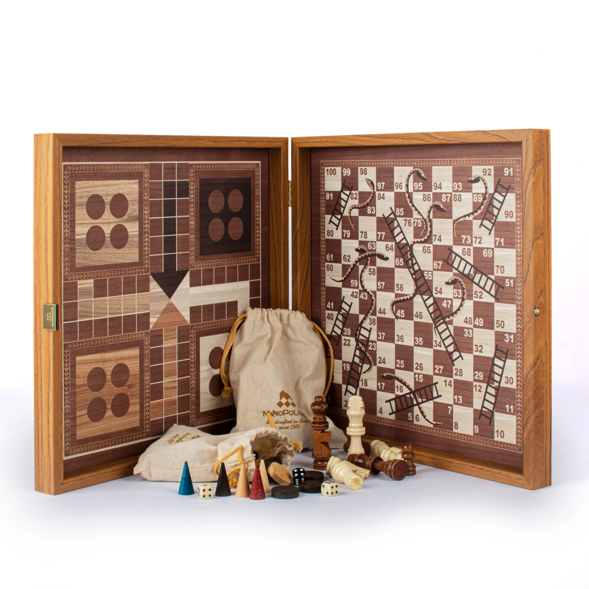 Set Sah + Table/backgammon - Set  Manopoulos (4 în 1) Șah, Table, Ludo & Snakes 34 x 34 cm - 4 CULORI