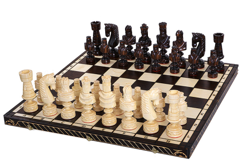 Set sah decorativ din lemn Cezar, tabla pliabila tip cutie 85 x 85 cm, rege 22 cm [1]