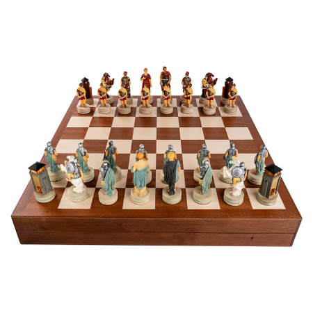 Set sah tematic din ceramica Grecii si Romanii in cutie mahon [2]