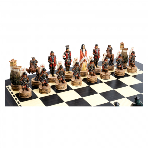 Seturi Sah Tematice - Set sah tematic Samurai cu tabla cu efect de abanos