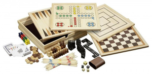Jocuri societate - Set Sah, Table, Dame, Moara, Zaruri, Domino, Mikado, Carti de Joc de dimensiune mica - IMPERFECT