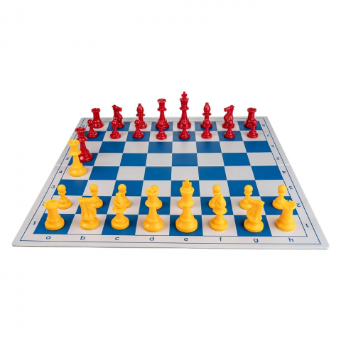 Seturi Sah - Combo set Blue/Red: Tabla PVC alb/albastru + Piese rosu /galben