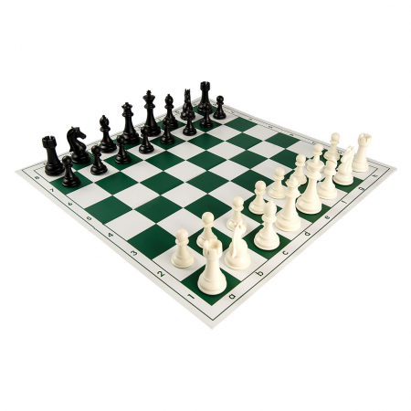 Pentru scoala - Combo set Club Pro verde: Tabla sah din PVC verde +Piese de sah din plastic no. 6 Club Pro