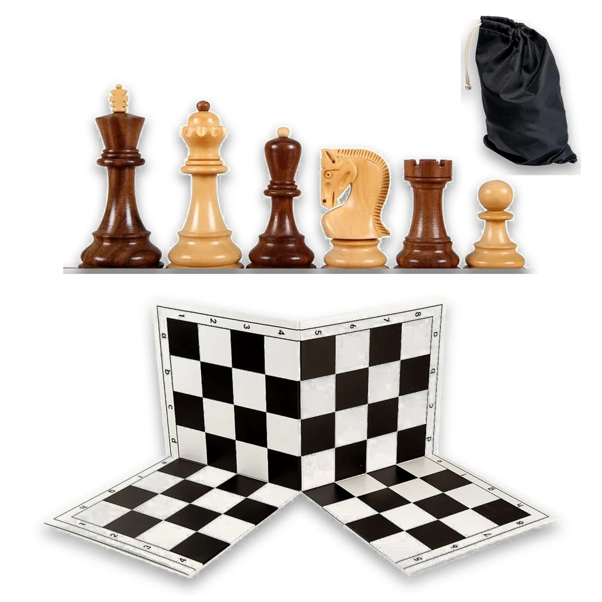 Seturi Sah - Combo set cu piese lemn Staunton 6 Zagreb, tabla PVC si saculet piese