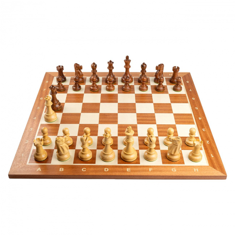 Combo set cu piese sah lemn Staunton 6 Deluxe cu tabla sah, mahon 58mm