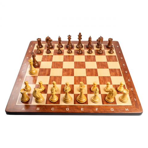 Combo set cu piese sah lemn Staunton 6 Design Alban cu tabla sah, padauk 58mm