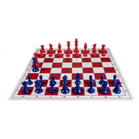 Seturi Sah - Combo set Red: Tabla PVC alb/rosu, 57mm + Piese Staunton 6 light rosu /albastru