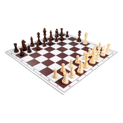 Pentru scoala - Combo set Turneu cu piese Staunton 6 lemn si tabla PVC alb-maro pliabila in 4