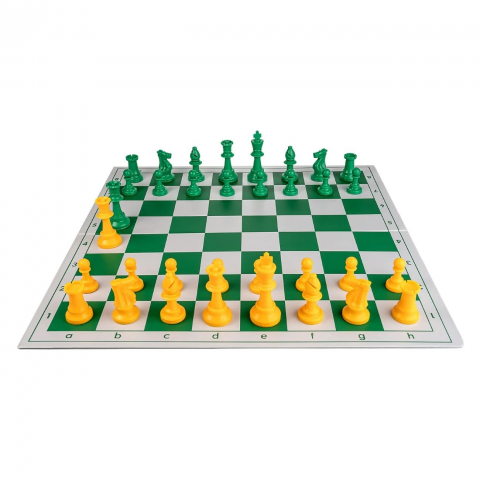 Seturi Sah - Combo set Verde: Tabla PVC alb/verde, 57mm + Piese Staunton 6 light verde/galben