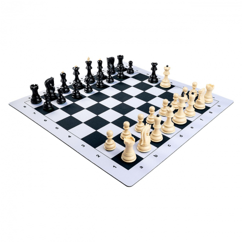 Pentru scoala - Combo set Zagreb: Set Piese Șah Zagreb cu Tabla Mousepad alb/negru