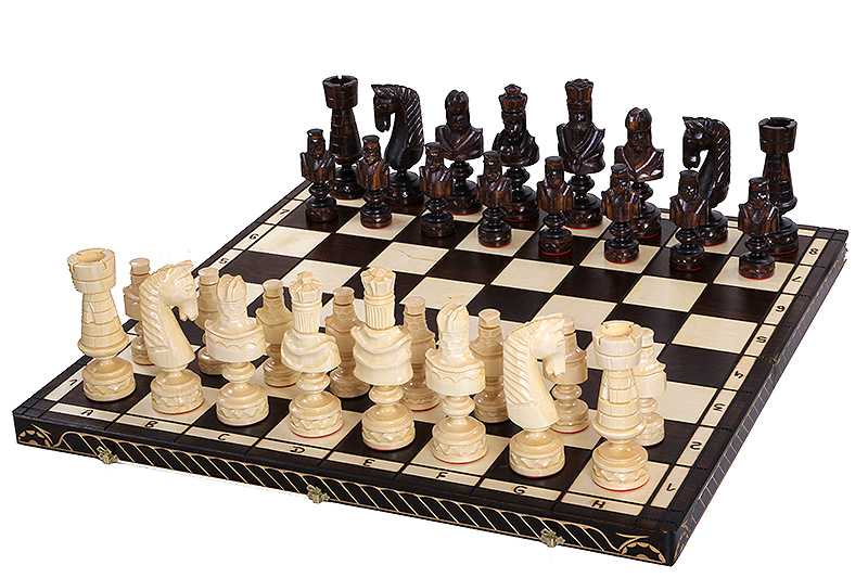 Set sah decorativ din lemn Cezar, tabla pliabila tip cutie 85 x 85 cm, rege 22 cm [1]