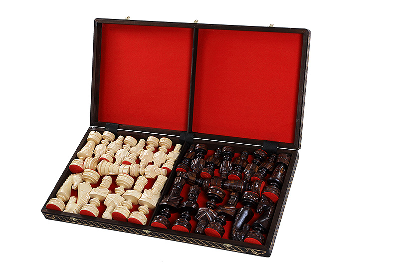 Set sah decorativ din lemn Cezar, tabla pliabila tip cutie 85 x 85 cm, rege 22 cm [2]