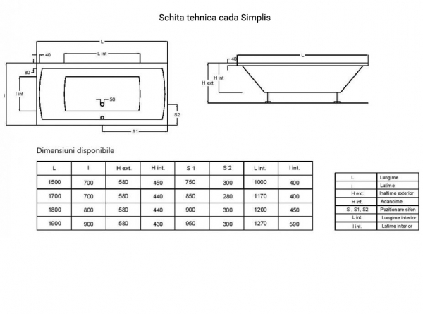 cada baie colt 150x70 simplis