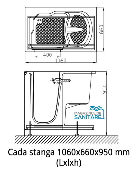 cada baie handicap dizabilitati stanga 1060 660 950 mm