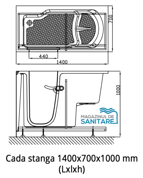 cada baie handicap dizabilitati stanga 140 70 100 cm